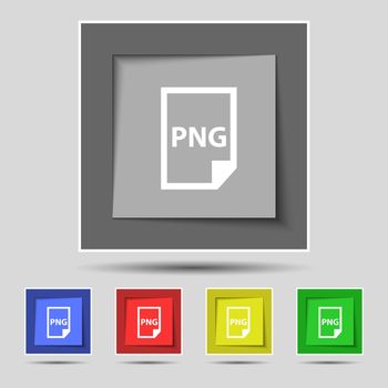PNG Icon sign on original five colored buttons. Vector