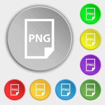 PNG Icon sign. Symbol on eight flat buttons. Vector