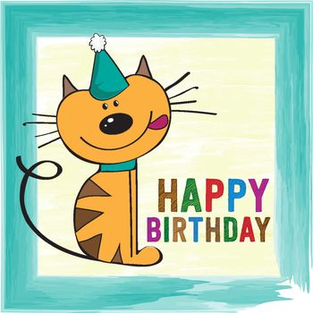 childish birthday card with funny little cat