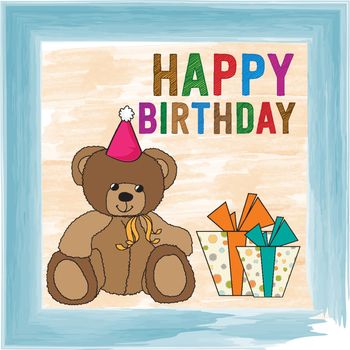 childish birthday card with teddy bear