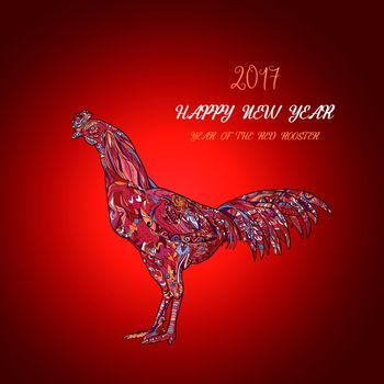 Vector illustration of rooster, symbol of 2017 on the Chinese ca