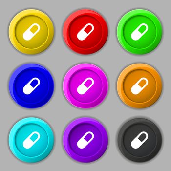 pill icon sign. symbol on nine round colourful buttons. Vector