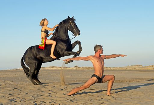 horse woman and yoga man