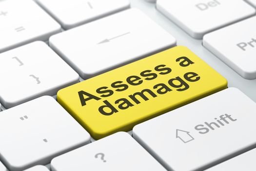 Insurance concept: Assess A Damage on computer keyboard background