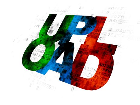Web development concept: Pixelated multicolor text Upload on Digital background