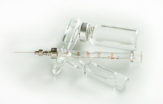 medicament in a glass vial and syringe 