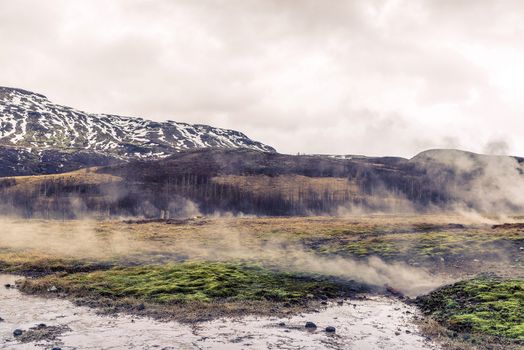 Iceland scenery with geothermal activity