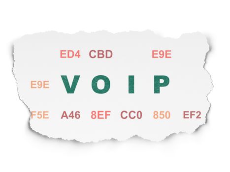 Web design concept: Painted green text VOIP on Torn Paper background with  Hexadecimal Code