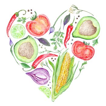 Watercolor Vegetable Heart