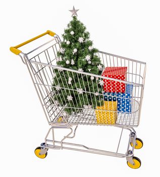 Isolated Shopping Cart With Gifts