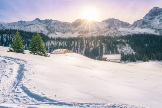 Winter in Austrian mountain village