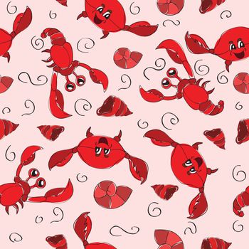 seamless background with  crab and crayfish