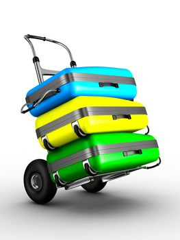 hand truck with bags on white background. Isolated 3D image