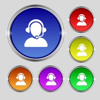 Customer support icon sign. Round symbol on bright colourful buttons. Vector