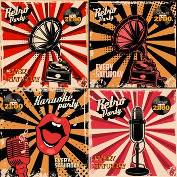 Set of Retro Party label templates. Design elements for poster, 