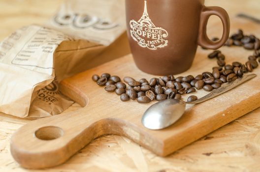 coffee beans to brew, spoon
