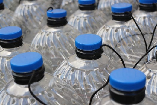 row plastic bottles 