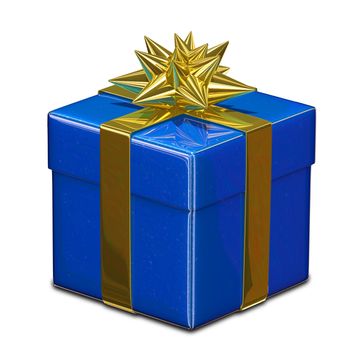 3D Illustration of Blue Gift Box with Golden Ribbon