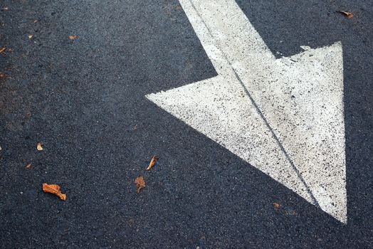 White arrow on asphalt road, traffic sign