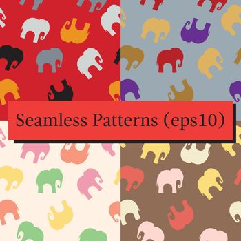 Seamless pattern with colorful elephants for textile, book cover, packaging.