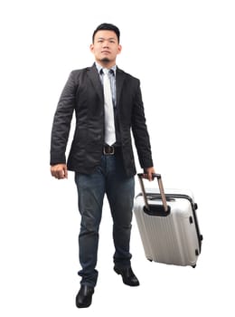 full body portrait of younger asian business man and traveling l