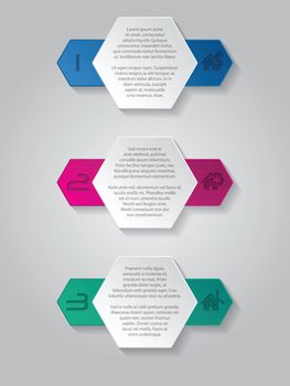 Infographics background with house icons and hexagon elements
