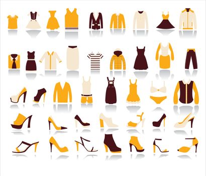Men's and Women Clothing Icons on white background 