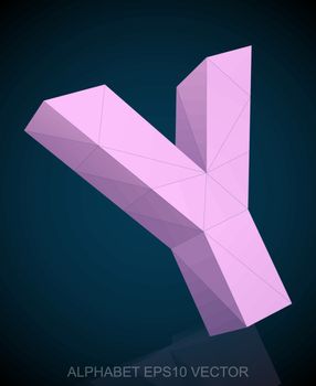 Abstract Pink 3D polygonal Y with reflection. Low poly alphabet collection. EPS 10 vector illustration.