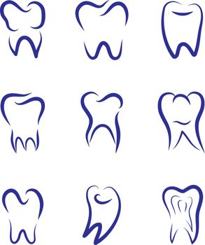 Set modern vector logo for dentistry. Logo for dental clinic. Teeth abstract sketch silhouette. Healthy tooth logo
