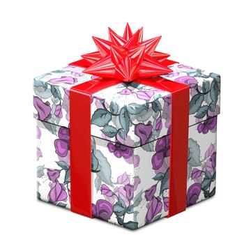 3D Illustration of a Gift with a Pattern and Red Ribbon