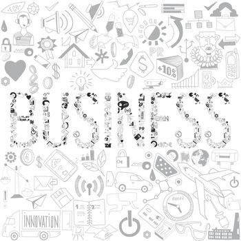Decorative elements of the word business. Business doodles. Typo