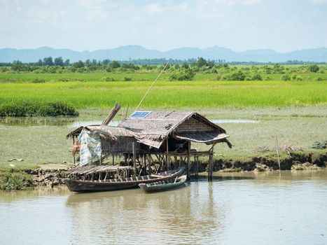 Simple house with solar panel in Myanmar
