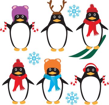 vector illustration of funny penguins holiday background