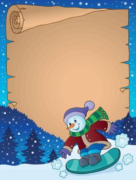 Parchment with snowman on snowboard