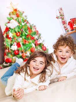Happy kids in Christmas eve