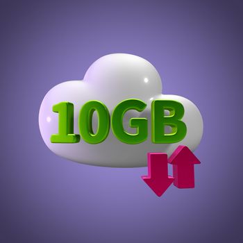 3D Rendering Cloud Data Upload Download illustration 10 GB Capac