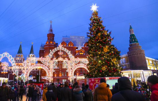 Russia Moscow Kremlin and Christmas decorations