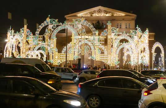 Russia Moscow in December 2016 .Bolshoy theater in the New Year lighting design