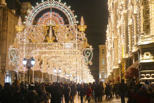 Russia.Moscow 2016 .Gum (store) next to the Kremlin in the New Year lighting design