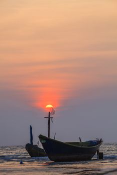 fisher boat and sun set sky at kon aow had mae rumpung rayong ea