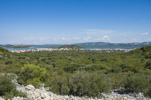 an overview of the coast near Murter in Croatia