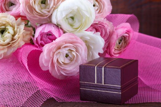 Wedding bouquet with gift box