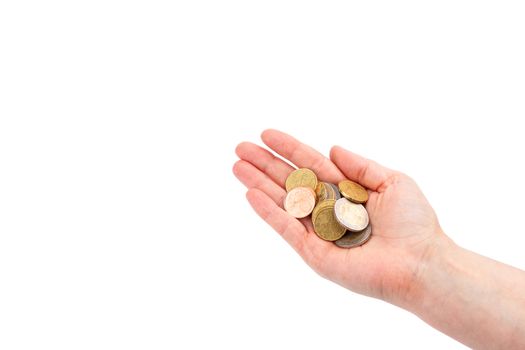 coins in woman's hand