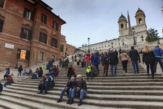 ROME ITALY - NOVEMBER 8 : large number of tourist sitting in fro