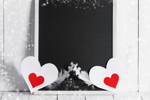 Blackboard and Valentine day cards