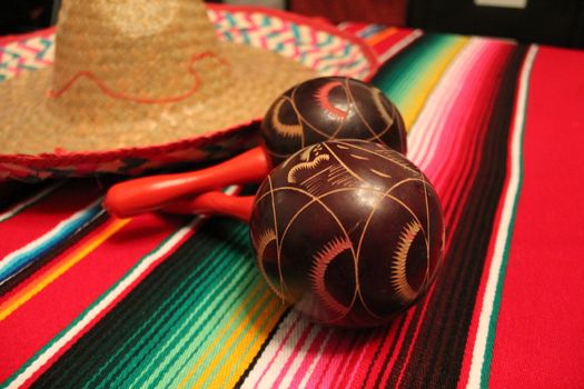 Mexico poncho sombrero maracas background fiesta cinco de mayo decoration bunting 