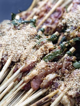 uncooked pork skewers in hoi an vietnam