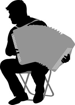 Silhouette musician, accordion player on white background, vector illustration