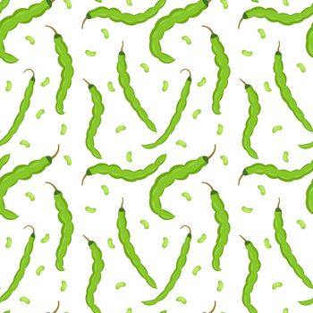 Haricot bean seamless pattern. Green pod endless background, texture. Vegetable backdrop. Vector illustration.