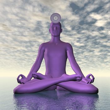 Violet purple sahasrara or crown chakra meditation - 3D render